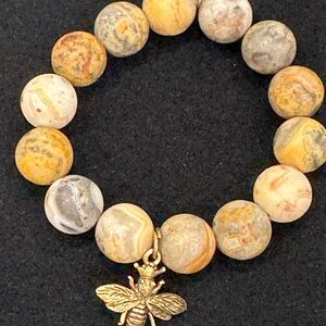 Gold and Cream Stone Bee Charm Bracelet